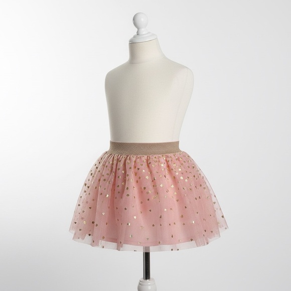 Cat & Jack Other - Pink Tulle Skirt with Gold Hearts Girl’s Size XS 4/5